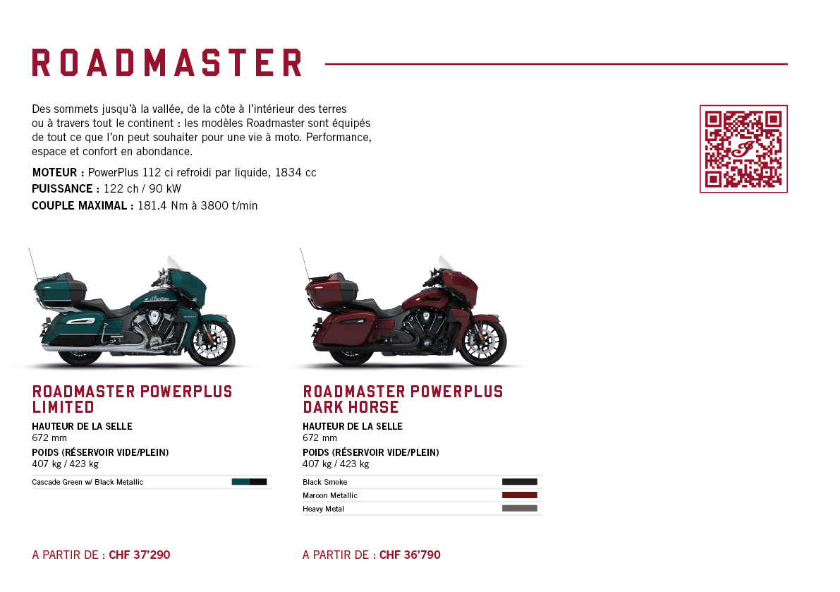 Two motorcycles are displayed in a brochure, one red and one green. AI generated content